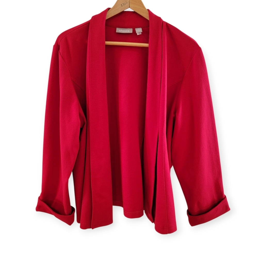 Chico’s Size‎ 3 Red Open Front Knit Cardigan Jacket L/XL EUC